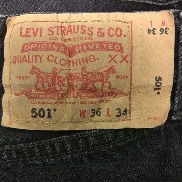 Levi's 501 Black Straight Leg Denim Jeans Men's size 36x34 Levi Strauss WPL 423 - Picture 1 of 13